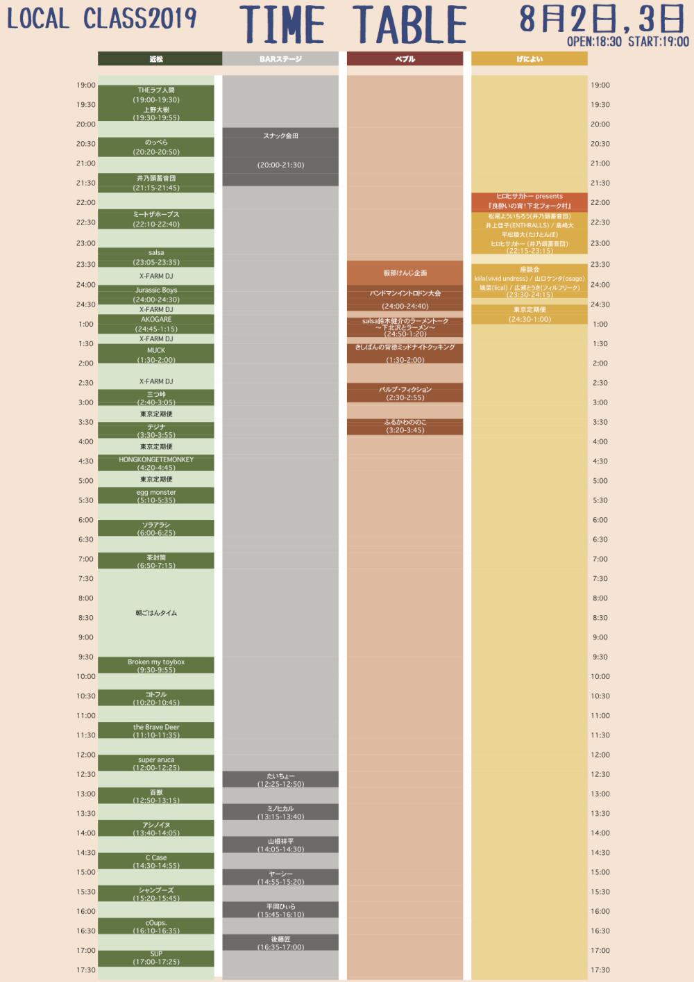 近松pre LOCAL CLASSのタイムテーブル解禁！！